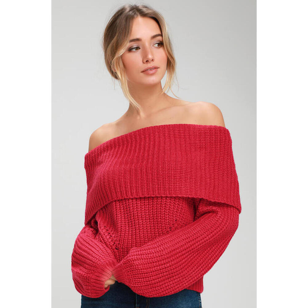 Lulus Carmichael Red Off-the-shoulder Knit Sweater - Size S